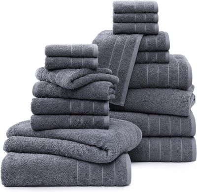 Casa Platino Bath Towels 18 Piece Towel Set Includes 6 Large Bath Towels(30"x 60"), 6 Hand Towels &amp; 6 Washcloths, 100% Ring Spun Cotton Towels for Bathroom -Cool Grey