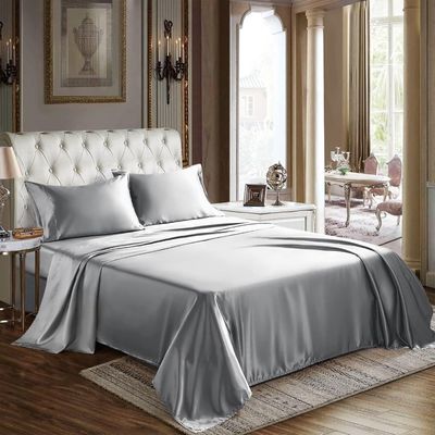 CozyLux Satin Sheets Full Size - 4 Piece Light Grey Bed Sheet Set with Silky Microfiber, 1 Deep Pocket Fitted Sheet, 1 Flat Sheet, and 2 Pillowcases - Smooth and Soft