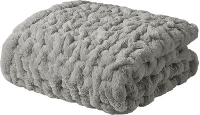 Madison Park Ruched Fur Luxury Throw Premium Soft Cozy Brushed Long Faux Fur For Bed, Couch or Sofa , 50x60" , Grey
