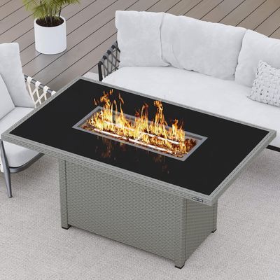 EAST OAK 52&#39;&#39; Propane Fire Pit Table, 60,000 BTU Gas Firepit W/Large Tempered Glass Tabletop, CSA Certified Outdoor Patio Fire Table with 9.2 lbs Glass Stone &amp; Removable Lid, Grey