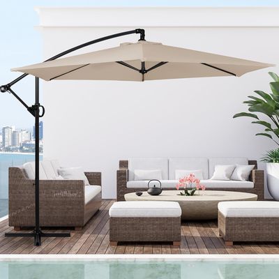 Shintenchi Patio Offset Umbrella with Easy Tilt Adjustment,Crank and Cross Base, Outdoor Cantilever Hanging Umbrella, Sunshade Umbrella Canopy, Khaki