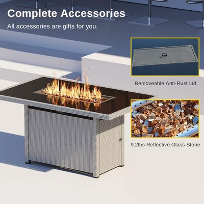 EAST OAK 52'' Propane Fire Pit Table, 60,000 BTU Gas Firepit W/Large Tempered Glass Tabletop, CSA Certified Outdoor Patio Fire Table with 9.2 lbs Glass Stone &amp; Removable Lid, Grey
