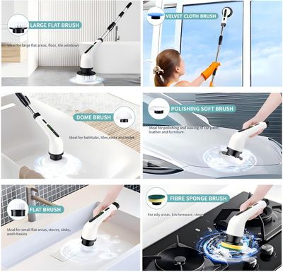 Electric Spin Scrubber, Cordless Electric Scrubber for Cleaning Bathroom,Power Shower Scrubber with Long Handle,Electric Cleaning Brush with 9 Brush Heads for Bathroom,Tub,Floor,Kitchen,Window,Car