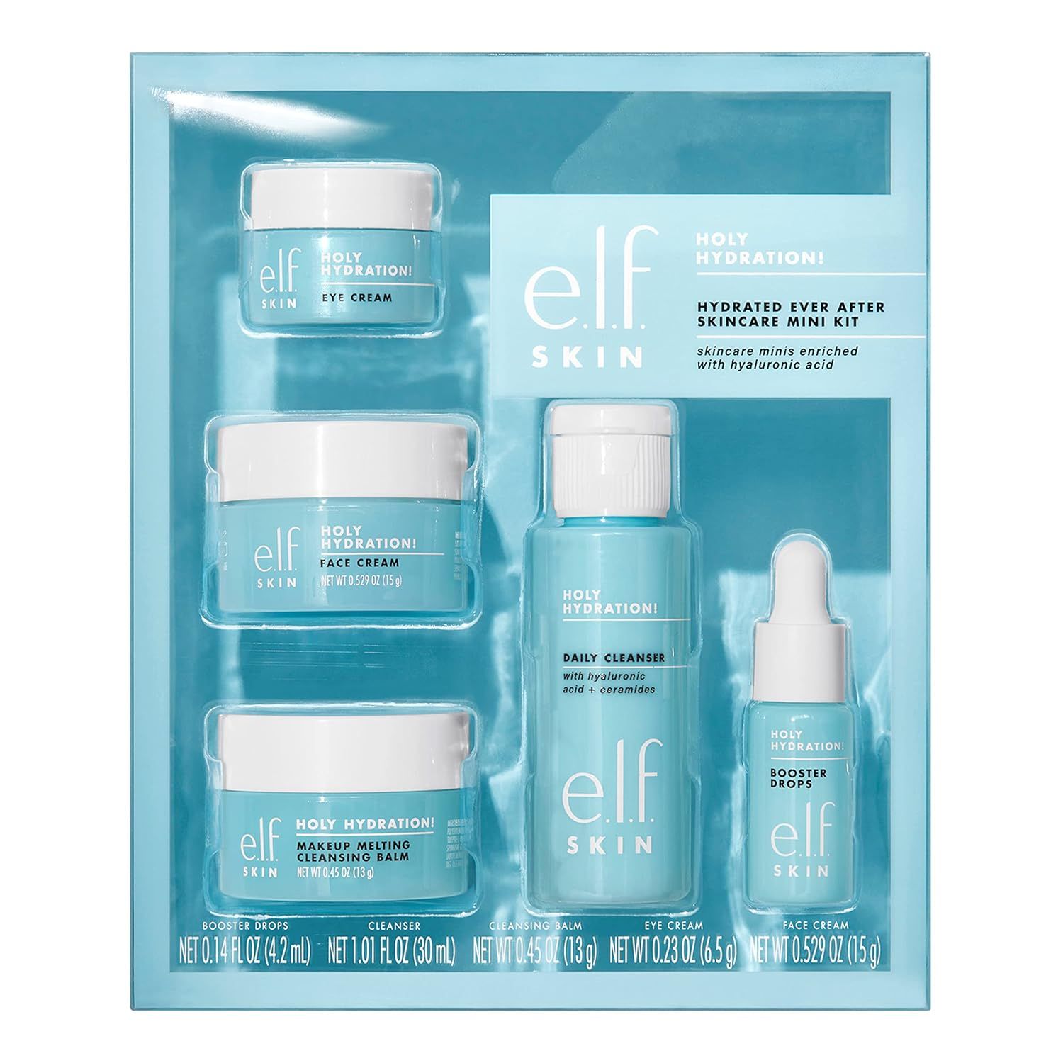 e.l.f. SKIN Hydrated Ever After Skincare Mini Kit, Cleanser, Makeup Remover, Moisturiser &amp; Eye Cream For Hydrating Skin, Airplane-Friendly Sizes