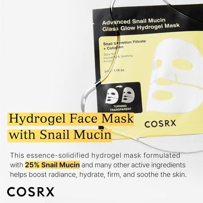 COSRX Advanced Snail Mucin Glass Glow Hydrogel Face Masks Skincare 3 EA, Collagen Face Mask, Travel Essentials, Stocking Stuffers, Korean Skin Care