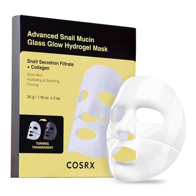 COSRX Advanced Snail Mucin Glass Glow Hydrogel Face Masks Skincare 3 EA, Collagen Face Mask, Travel Essentials, Stocking Stuffers, Korean Skin Care