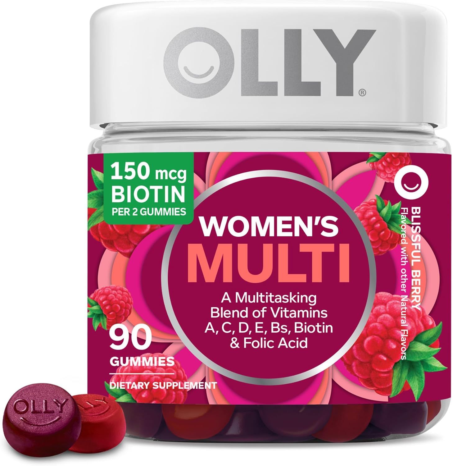 OLLY Women&#39;s Multivitamin Gummy, Vitamins A, D, C, E, Biotin, Folic Acid, Adult Chewable Vitamin, Berry Flavor, 45 Day Supply - 90 Count (Packaging May Vary)