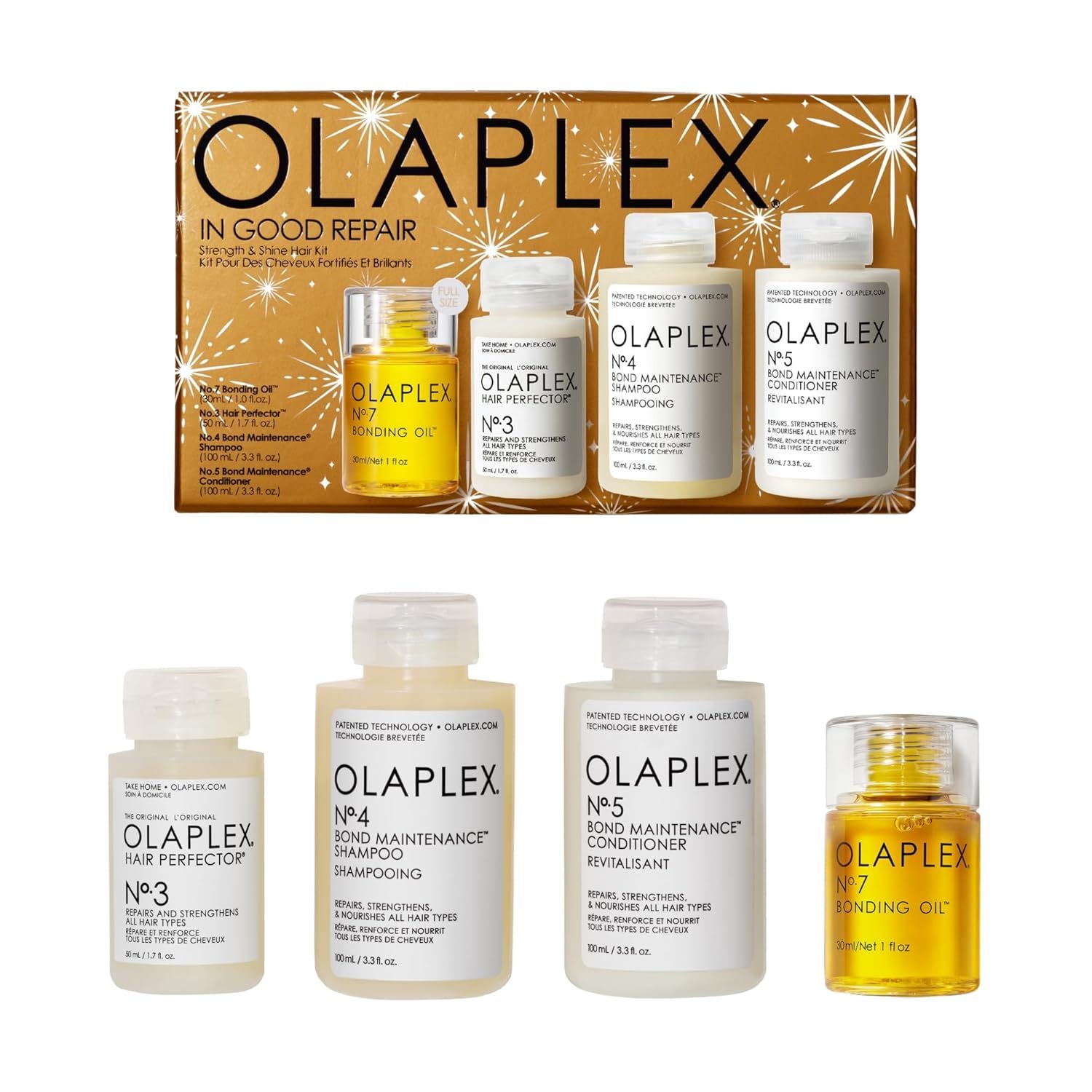 Olaplex In Good Repair Hair Kit: No. 3, 4, 5, 7, Shampoo &amp; Conditioner Set, Hydrate, &amp; Control Frizz (72H), Bonding Oil to Shine &amp; Protect, Perfector to Strengthen &amp; Reverse Damage