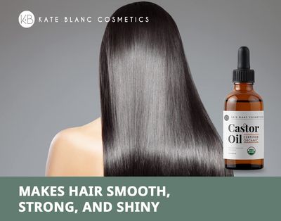 Kate Blanc Cosmetics Castor Oil Organic (2oz), 100% Pure, Cold Pressed, Hexane Free. Stimulate Growth for Hair, Eyelashes, Eyebrows. Hair Treatment Starter Kit &amp; Skin Moisturizer