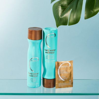 Malibu C Hard Water Wellness Collection - Hard Water Shampoo and Conditioner + Hard Water Mask Packets - Removes Hard Water Deposits &amp; Impurities from Hair - Hydrating Hair Care (6 Ct)