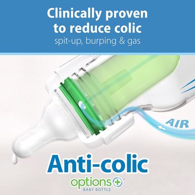 Dr. Brown's Natural Flow Anti-Colic Options+ Narrow Baby Bottle, 4 oz/120 mL, with Level 1 Slow Flow Nipple, 0m+, 4 Bottles