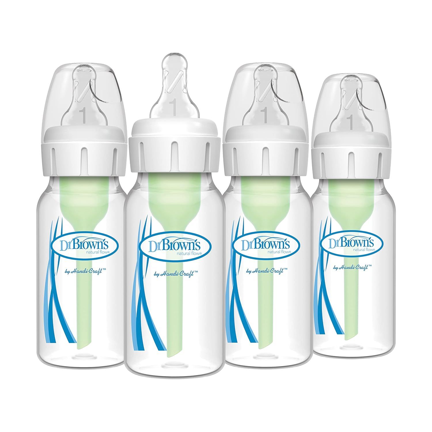 Dr. Brown&#39;s Natural Flow Anti-Colic Options+ Narrow Baby Bottle, 4 oz/120 mL, with Level 1 Slow Flow Nipple, 0m+, 4 Bottles