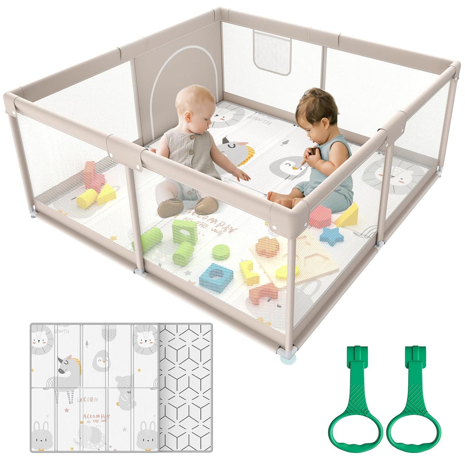 Baby Playpen ,Playpen, Playpen for Babies and Toddlers, Play Pen for Kids, Play Pens for Babies and Toddlers for Apartment (47*47 inch Grey with mat)