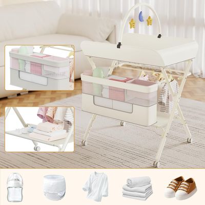 Baby Changing Table, Portable Diaper Changing Table Station, Portable Foldable Changing Table for Baby, Adjustable Height Folding Changing Table with Nursery Organizer Storage Rack