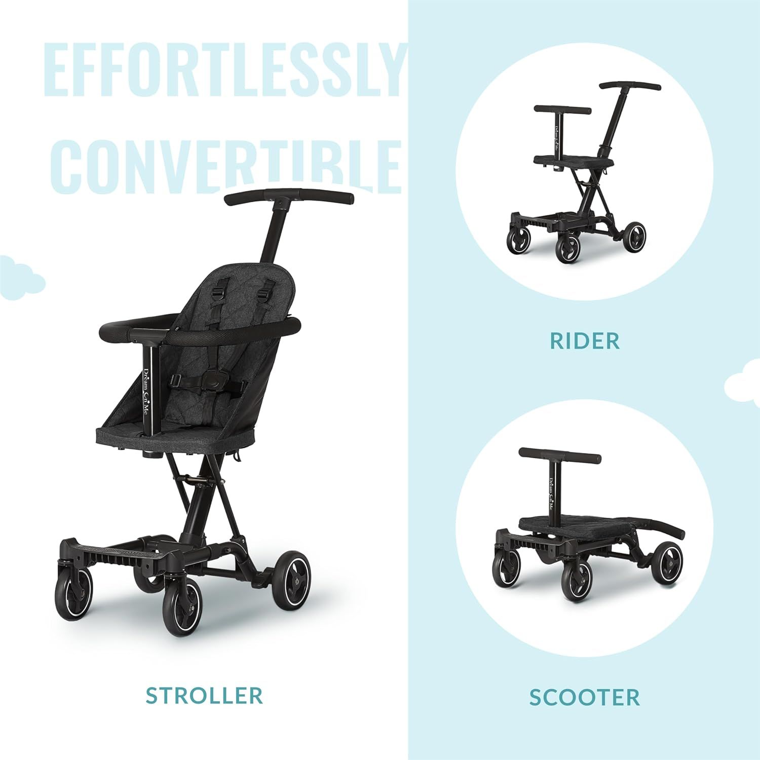 Lightweight and Compact Coast Rider Stroller with One Hand Easy Fold, Adjustable Handles and Soft Ride Wheels, Black