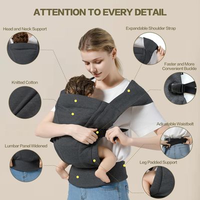 Baby Carrier Newborn to Toddler Baby Wrap Carriers(7-30lbs)，Hands Free Baby Sling Carrier with Enhanced Lumbar Support，Ergonomic Design Infant Holder Carrier, Dark Grey