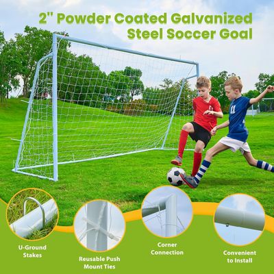 Soccer Goal 12×6, 8×6 and 6×4 FT Soccer Goals for Backyard, 2" Diameter Steel Soccer Goal for Kids and Adults Large Soccer Goal Powder Coated Galvanized Steel Post with Soccer Target Net for Training