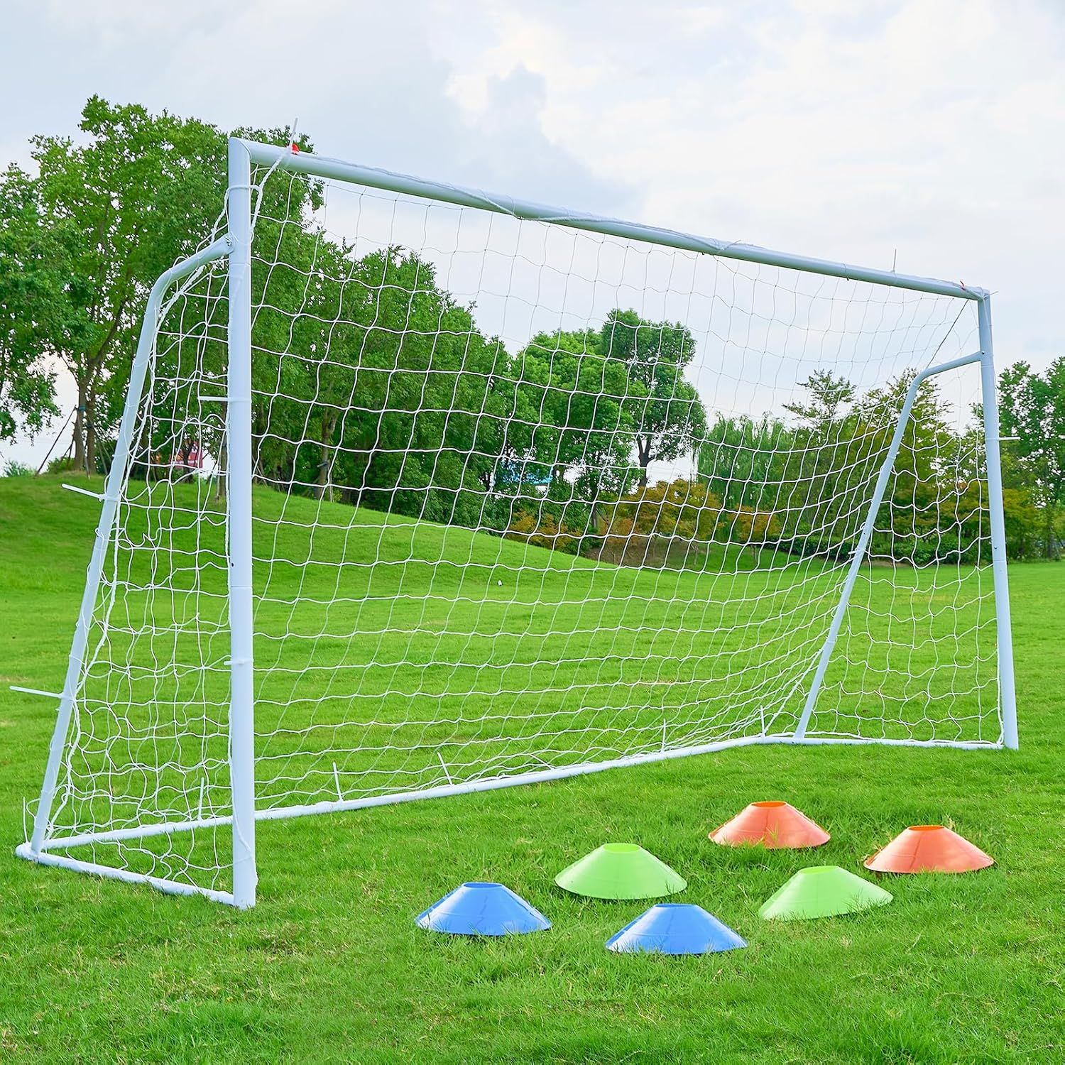 Soccer Goal 12×6, 8×6 and 6×4 FT Soccer Goals for Backyard, 2&quot; Diameter Steel Soccer Goal for Kids and Adults Large Soccer Goal Powder Coated Galvanized Steel Post with Soccer Target Net for Training