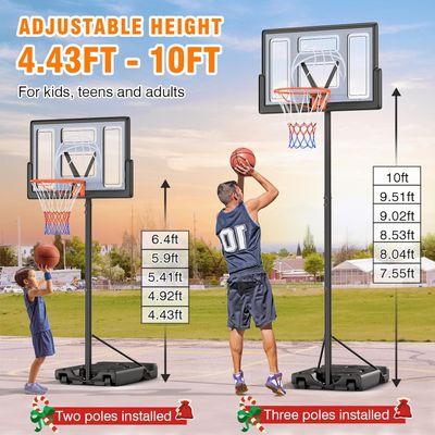 Basketball Hoop Outdoor 10ft Adjustable, Portable Basketball Hoop Goal System for Kids Youth and Adults in Backyard/Driveway/Indoor, 44 Inch Shatterproof Backboard and Larger Base