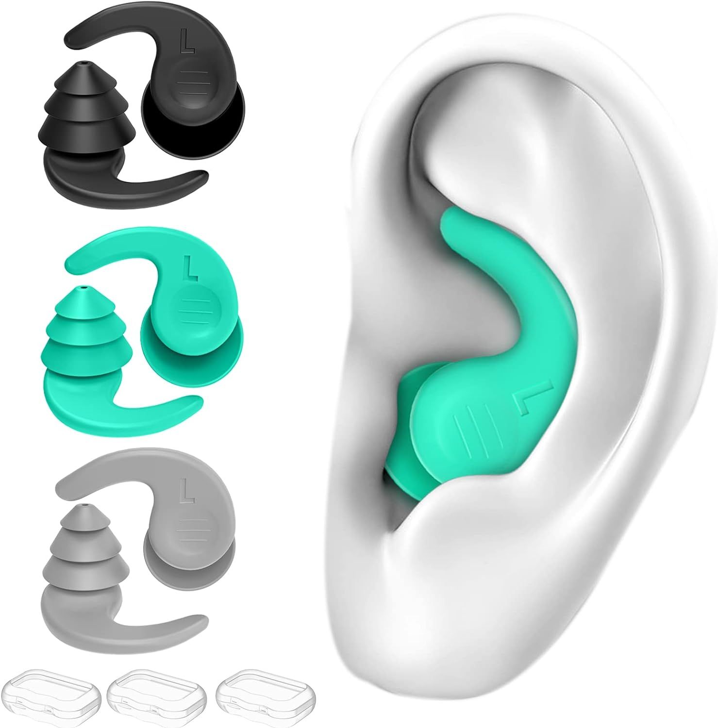 Swimming Ear Plugs for Adults,3 Pairs Waterproof Reusable Silicone Swim Earplugs for Swimming Surfing Snorkeling Showering and Water Pool,Beach,Ocean (Adults &amp; Teens 14+)