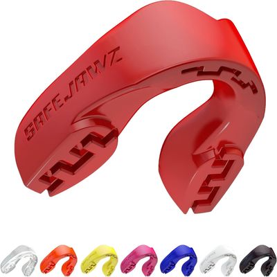 SAFEJAWZ Sports Mouthguard Slim Fit, Adult and Junior Mouth Guard with Case for Boxing, Basketball, Lacrosse, Football, MMA, Martial Arts, Hockey and All Contact Sports (Adult 12+ Years, Red)