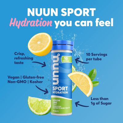 Nuun Sport Electrolyte Tablets for Proactive Hydration, Lemon Lime, 4 Pack (40 Servings)