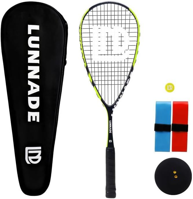 Carbon Squash Racket, Lightweight Tear Drop Squash Racquet with Ball Overgrip Damper and Bag