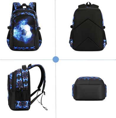 Boys Backpack Kids Bookbag Durable Elementary Middle School Bags Soccer 18in (X-Blue)