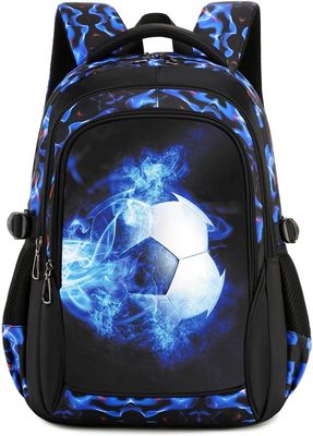 Boys Backpack Kids Bookbag Durable Elementary Middle School Bags Soccer 18in (X-Blue)