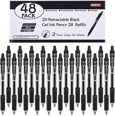 Shuttle Art Black Gel Pens, 48 Pack(20 Pens with 28 Refills) Retractable Medium Point Rollerball Gel Ink Pens Smooth Writing with Comfortable Grip for Office School Home Work