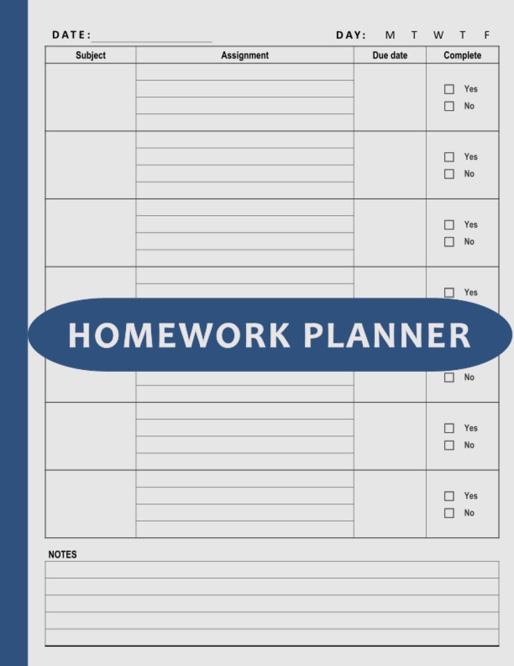Homework Planner: Undated Assignment Book/Notebook for Elementary, Middle/High School, College Students | 120 Pages, Large 8.5&quot; x 11&quot; - Blue
