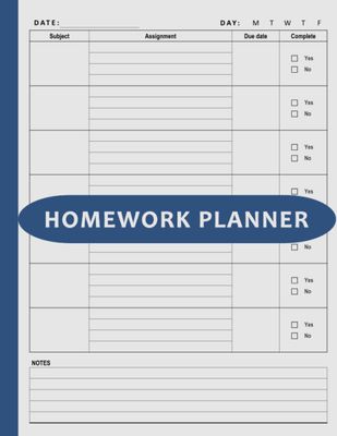 Homework Planner: Undated Assignment Book/Notebook for Elementary, Middle/High School, College Students | 120 Pages, Large 8.5&quot; x 11&quot; - Blue