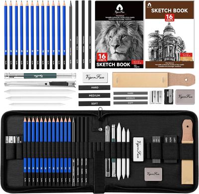 Art Supplies, Sketching &amp; Drawing Pencils Art Kit with 2 Sketch Pads , Professional Artists Drawing Supplies Set Includes Graphite, Charcoals, Kneaded Eraser for Kids, Teens and Adults (35 Pieces)