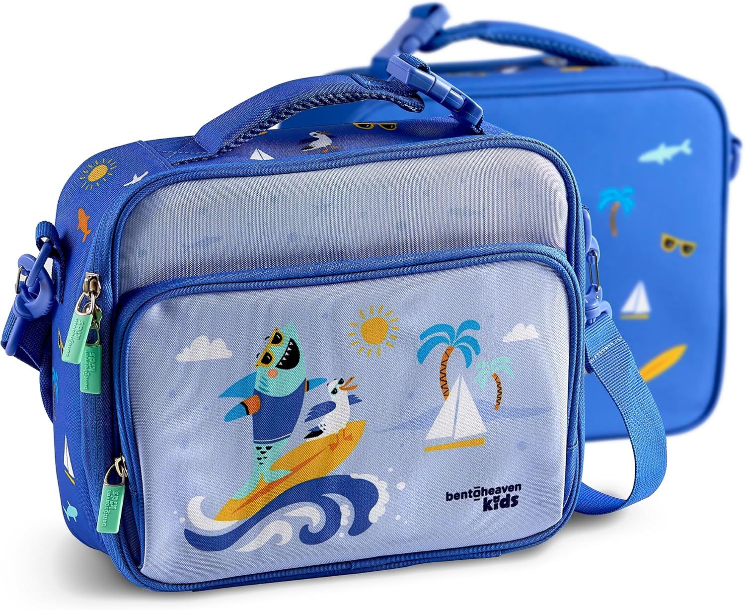 Bentoheaven Insulated Lunch Bag for Kids, Girls &amp; Boys - Large Size Fits Bento Lunch Box, Water Bottle &amp; Snacks - Durable, Easy to Clean, Leakproof - Adjustable Shoulder Strap, Zipper Pockets (Blue)
