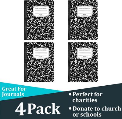 ENVO Composition Notebooks, College Ruled Composition Notebook, Black Marble Covers Composition Notebook, 100 sheets, Bulk (4, College Ruled)