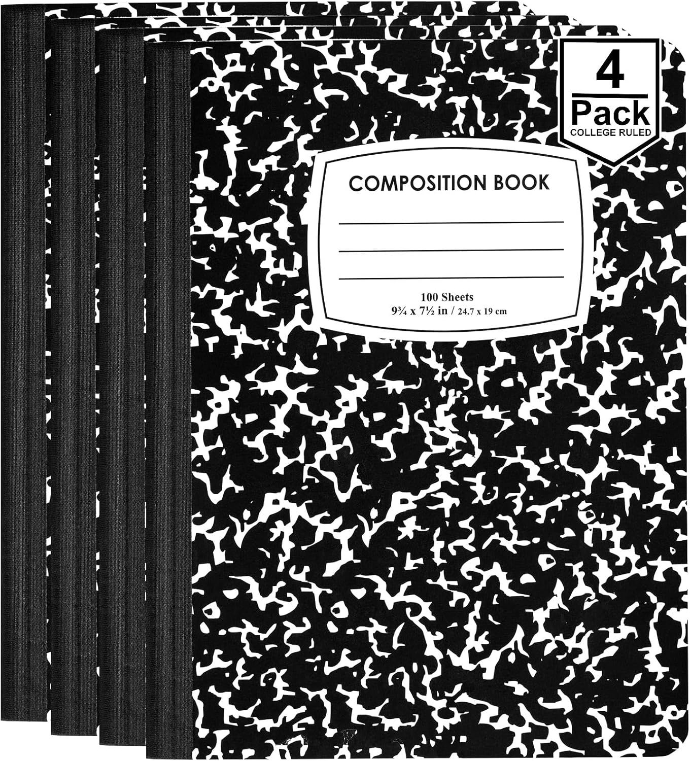 ENVO Composition Notebooks, College Ruled Composition Notebook, Black Marble Covers Composition Notebook, 100 sheets, Bulk (4, College Ruled)