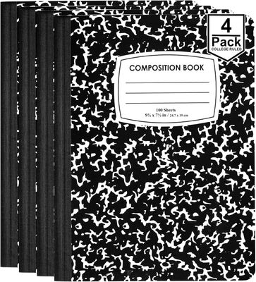 ENVO Composition Notebooks, College Ruled Composition Notebook, Black Marble Covers Composition Notebook, 100 sheets, Bulk (4, College Ruled)