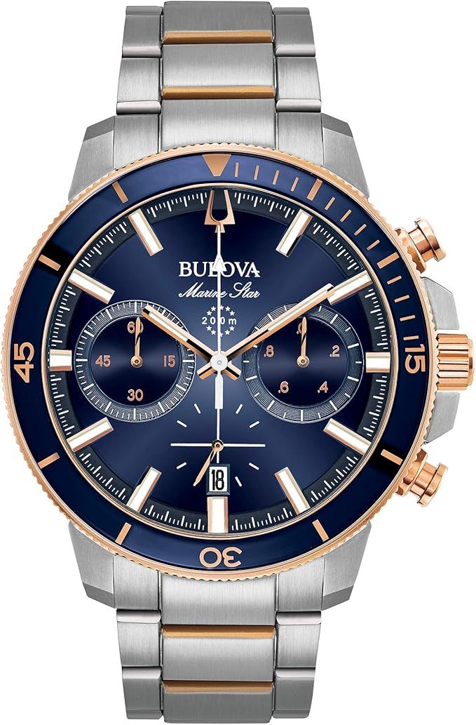 Bulova Men&#39;s Marine Star Series C Two-Tone Rose Gold Stainless Steel 6-Hand Chronograph Quartz Watch, Blue Dial Style: 98B301