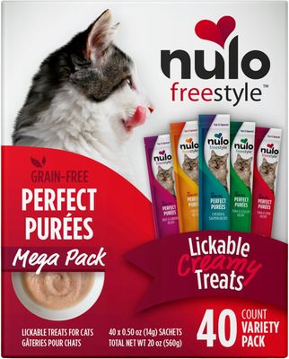 Nulo Freestyle Grain-Free Perfect Purees Premium Wet Cat Treats, Squeezable Meal Topper for Felines, High Moisture Content to Support Cat Hydration, 0.5 Ounce, 40-Count Variety Pack