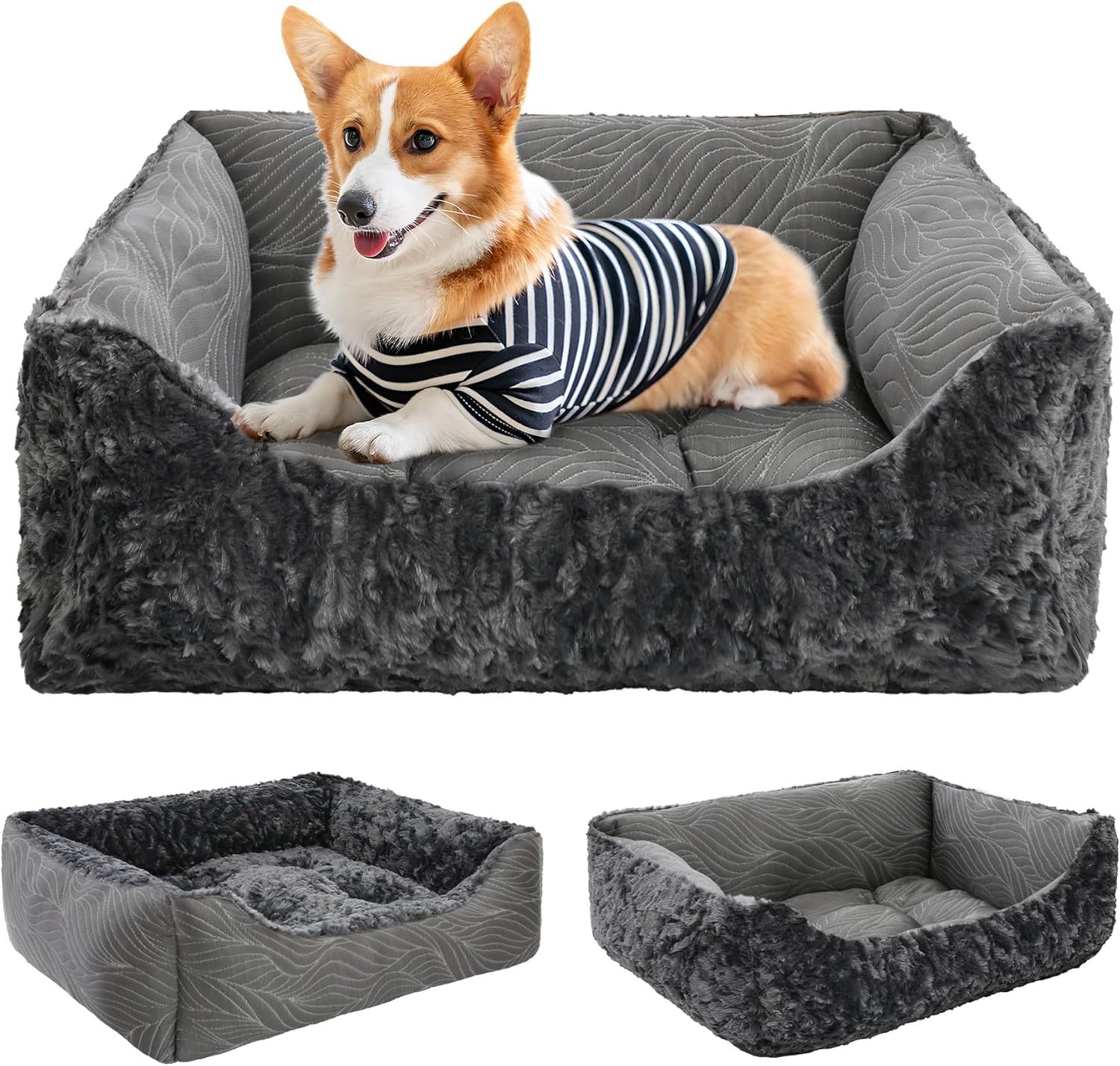2 in 1 Dog Beds and Dog Cooling Bed for Large Medium Small Dogs,Reversible Rectangle Two-Sided Dog Bed,Washable Orthopedic Durable Sofa Bed for Pet Sleeping Puppy Cat,M-Dark Grey