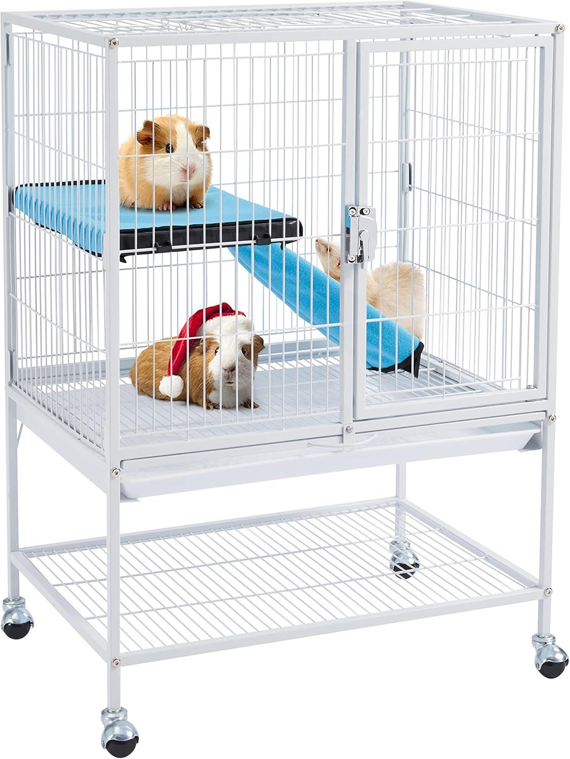 Yaheetech Small Animal Cage, Metal Pet Cage with Removable Tray/Ladder/Wheels, Ferret Cage, Chinchilla Cage, Sugar Glider Cage, White