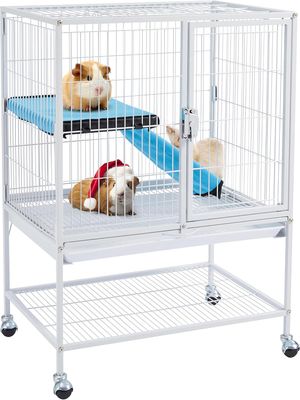 Yaheetech Small Animal Cage, Metal Pet Cage with Removable Tray/Ladder/Wheels, Ferret Cage, Chinchilla Cage, Sugar Glider Cage, White
