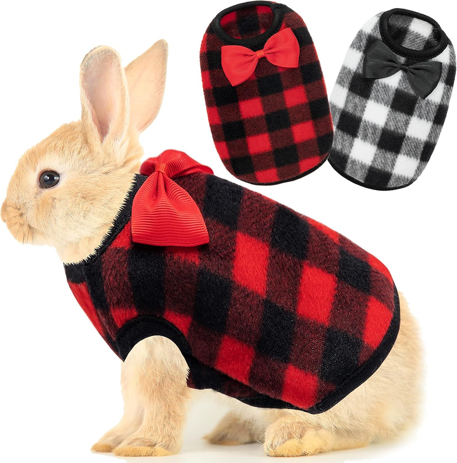 Rabbit Clothes - Christmas Plaid Warm Pet Colthes for Guinea Pig Bunny Ferret Chinchilla Kitten MiniDogs - Cute Bow Tie Guinea Pig Costume for Winter Fall