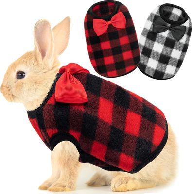 Rabbit Clothes - Christmas Plaid Warm Pet Colthes for Guinea Pig Bunny Ferret Chinchilla Kitten MiniDogs - Cute Bow Tie Guinea Pig Costume for Winter Fall