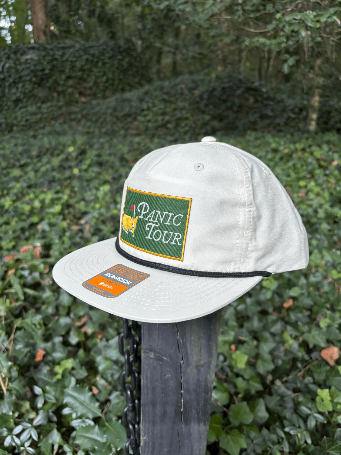 Richardson rope hat with custom Panic Tour patch