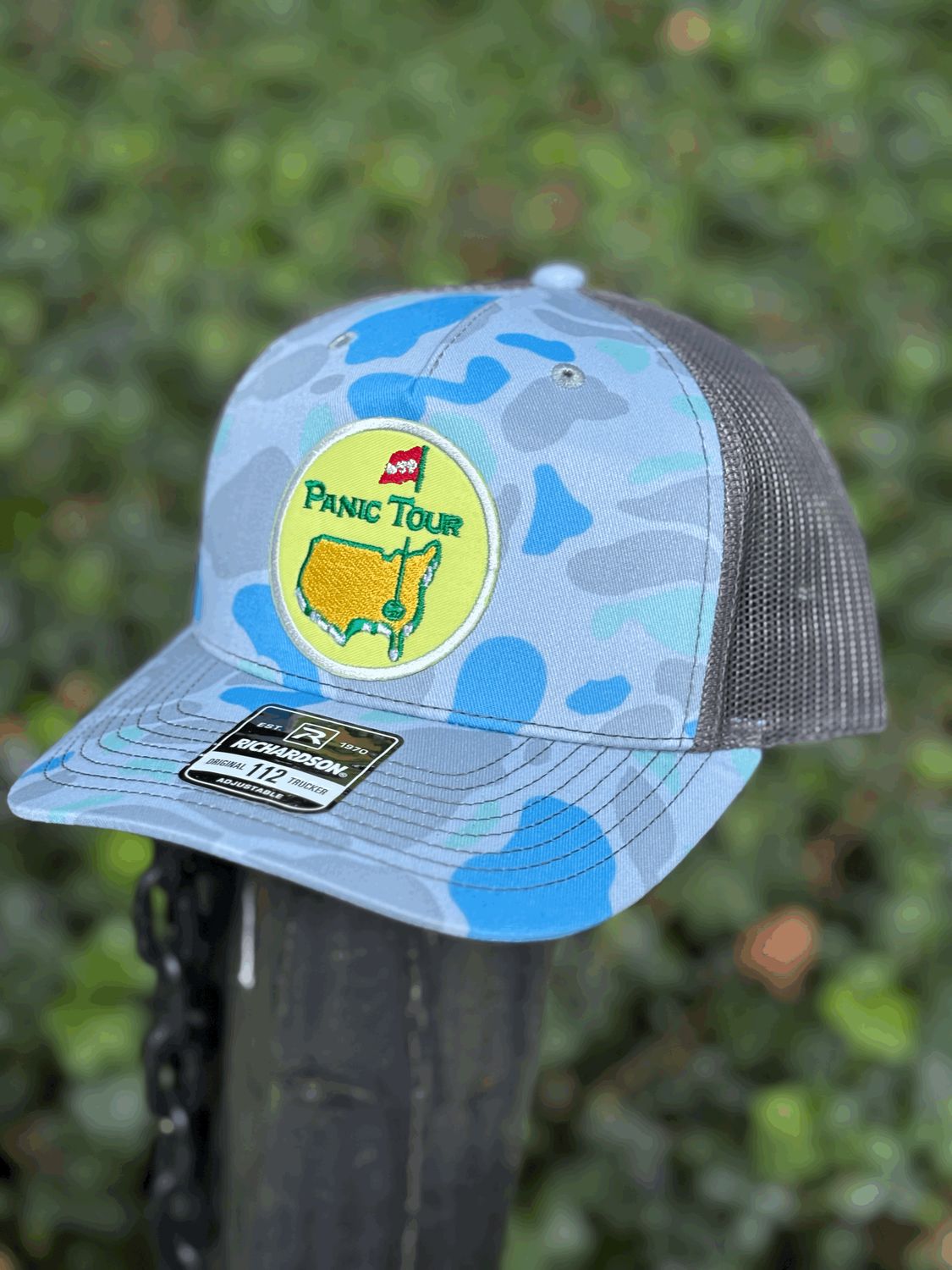 Richardson 112 camo hat with custom Panic Tour patch