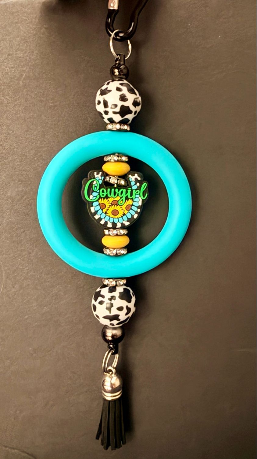 Cowgirl beaded bag charm 