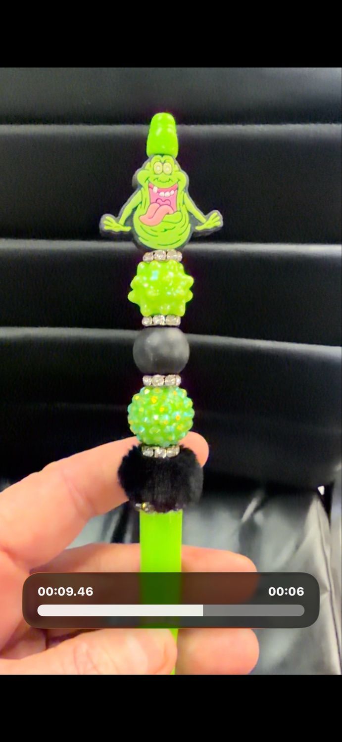 👻 Slimer Inspired Beaded Pen – Spooky Cute Handmade Gift