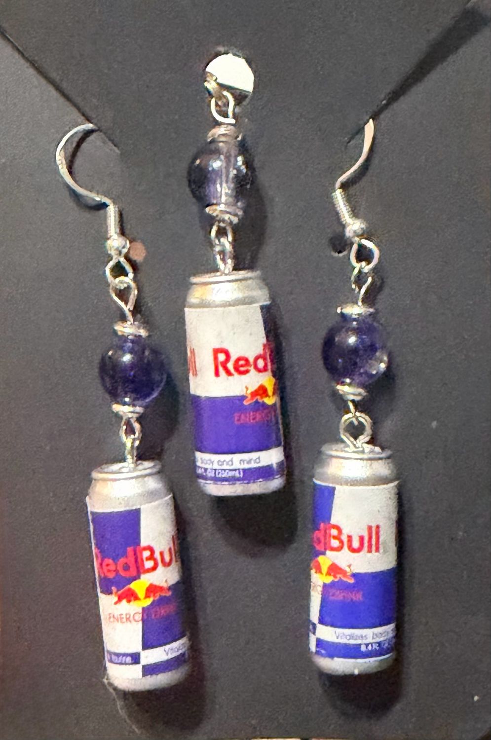Red Bull Inspired Earrings &amp; Necklace Set – Energy Drink Statement Jewelry