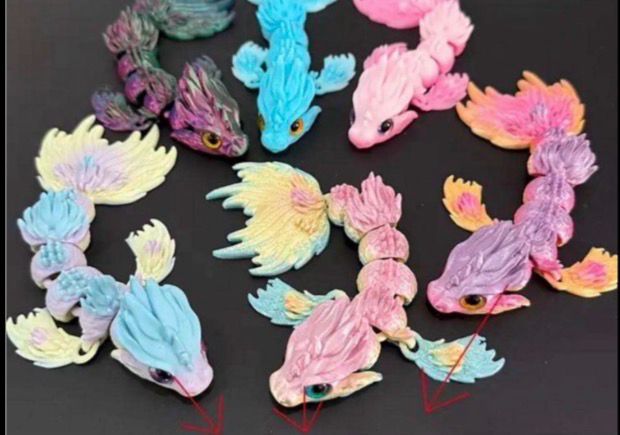 Articulated 3D Printed Sea Dragon – Pastel Winged Fantasy Creature – Flexible Collectible